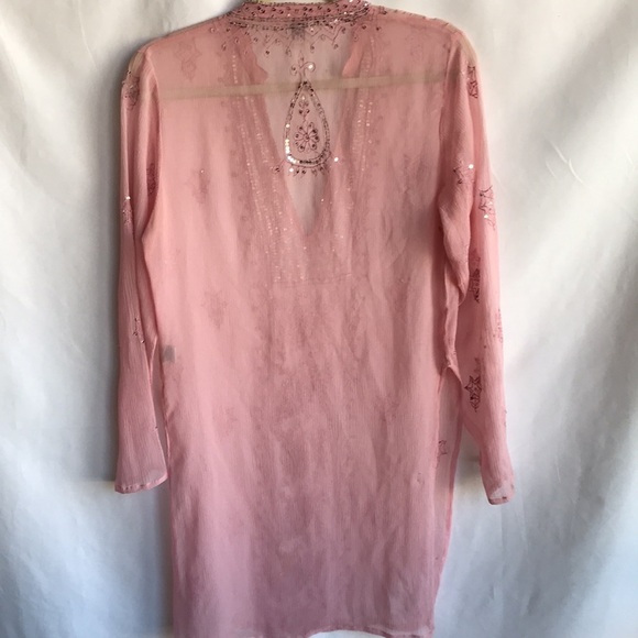 Pia Hallstrom pink semi-sheer tunic with silver sequins, size M - Picture 9 of 15